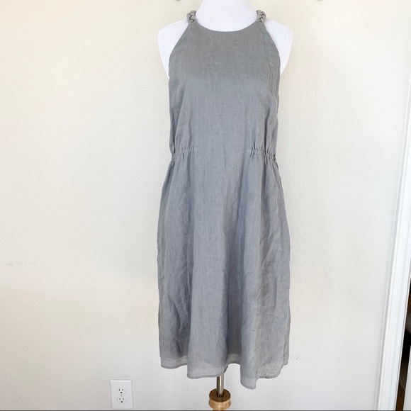 Calypso St. Barth Dresses & Skirts - Calypso St. Barth Gray Braid Linen Halter Dress